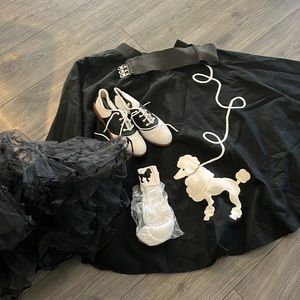Poodle Skirt Costume includes skirt and underlay, socks, shoes (Sz 8 1/2), belt